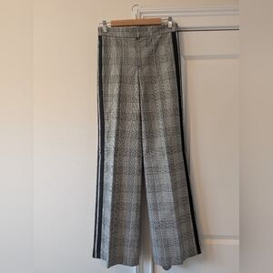 Alice + Olivia Black & White Bo Track Stripe Plaid Wide-Leg Pants Size Small